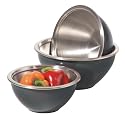 Oggi 3 Piece Stainless Steel Mixing Bowl Set with Plastic Exterior and Airtight Lid, Black