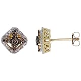 14k Gold Square Stud Earrings, w/ 0.70 Carat Brilliant Cut White & Chocolate Diamonds, 5/16 in. (8.5mm)