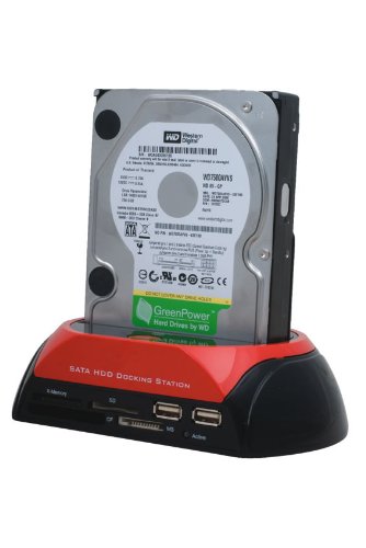 NEW RED+BLACK 2TONE SATA 2.5-Inch and 3.5-Inch Hard Drive HDD Docking Station With All-in-One Card CF SD SDHC MMC MICRO SD XD PRO DUO Reader and 2 PORT USB 2.0 HUB