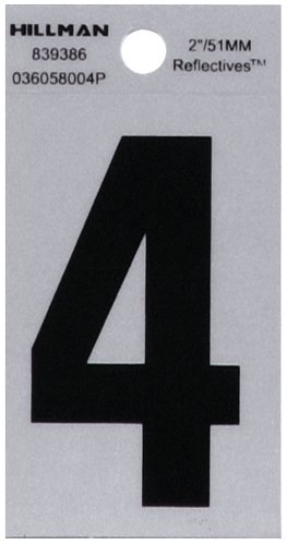 The Hillman Group 839386 2-Inch Black on Silver Reflective Square-Cut Mylar House, Number 4