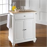 Crosley Furniture Cambridge Natural Wood Top Kitchen Island in White