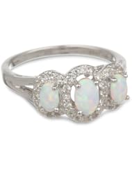 Sterling Silver Oval Created Opal with Created White Sapphire Ring, Size 7
