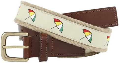 Arnold Palmer Tan Leather Tab Belt with Arnie Umbrella on Canvas Size 42