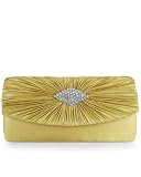 Elegant Evening Clutch Pleated Satin Diamond Gold