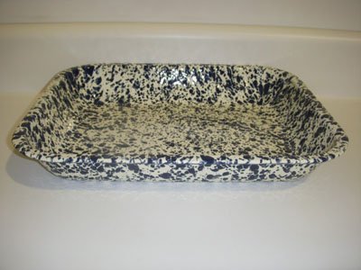 Enamelware Large Open Roasting Pan, Navy on Cream Marble