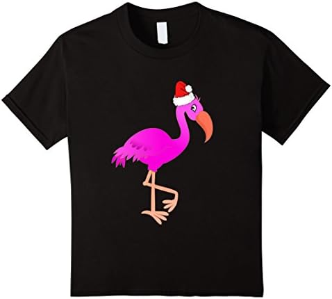 Kids Flamingo Santa T Shirt 8 Black