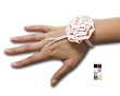 1-Button Shortie Shiny Satin Stretch Spandex Fingerless Flirt Gloves with a 2 3/4" Rosette Flower at the wrist. Cuff extends to the wrist bone.