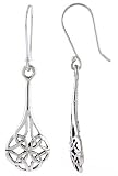 Sterling Silver Pear-shaped French Ear Wire Braided Celtic Dangle Earrings, 1 1/2" (38mm) tall