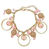 Gold Tone Pink Bead Charm Bracelet