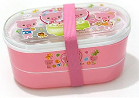 Cute cartoon Children's double lunch box (with spoon) food container 15*8*8m Pink