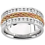 14K Tri-Color Gold Hand-Woven Diamond Eternity Band - Sizes 5 - 8