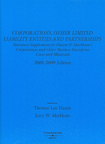 Corporations, Other Limited Liability Entities and Partnerships: Statutory Supplement