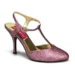 3 1/2 Inch Heel Pink Glitter Sandal Pump Shoes Sexy High Heel T-Strap Shoes