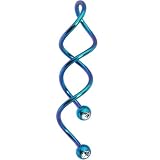 Teal Titanium Cz Super Spiral Twister Belly Ring