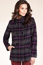 Funnel Neck Double Breasted Checked Short Coat