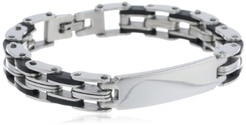Mens-Stainless-Steel-Black-Rubber-Medical-ID-Bracelet-85
