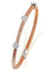 Sterling Silver & Cz Pink Gold Plated Bangle