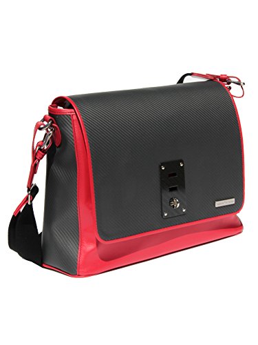 (テクノモンスター)Teckno Monster ショルダーバッグ カーボンファイバー カーフレザー チャコールグレー レッド 画像