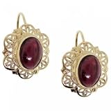 14K Filigree Earrings w/ Cabochon Rhodolite Garnet Gems