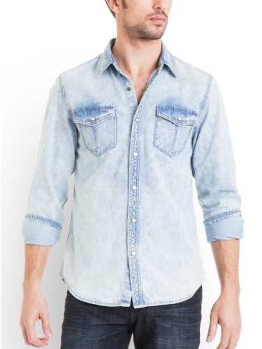 guess denim shirt mens