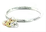 Beautiful Inspirational True Love Waits Tri-Tone Charm Bangle Bracelet Silver Tone on a Message...