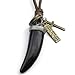KONOV Vintage Wolf Tooth Cross Pendant Leather Cord Mens Necklace Chain, Black Gold Brown