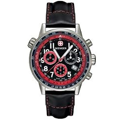 Wenger Men's 70874 Commando SR Chrono Red Dial Black Leather Watch
