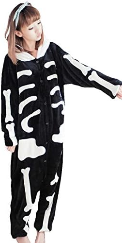 LATUD Women's Unisex Skull Flannel Hoodie Onesie Pajamas Loungewear Black