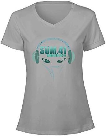 Ninoo Punk Rock Band Sum41 Logo Fashion Design V-Neck Tee shirt for Women Grey