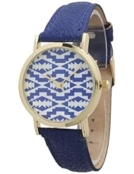 Ladies Aztec Print Leather Watch - Blue/White