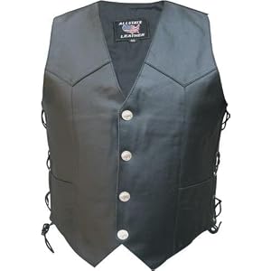 Mens Premium Aniline Cowhide Leather Motorcycle Vest w SIDELACES and buffalo snaps Size 50
