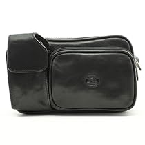 Tony Perotti Unisex Italian Bull Leather Express Multi Compartment Waist Pack in Black
