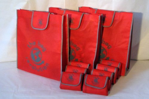 10 XL Folding Reusable Grocery Tote Bags, Shopping Bags Red & Gray: Reusable Revolution