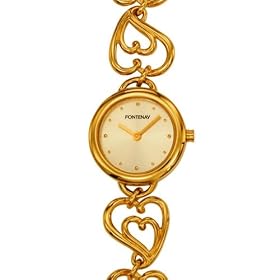 Fontenay - GG2385FB - Montre Femme Ronde - Quartz Analogique - Fond Cr�me - Bracelet Maillon Coeur M�tal Dor�