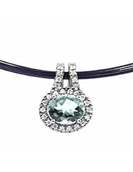 14K White Gold Oval Cut Aquamarine and Diamond Pendant -- LIFETIME WARRANTY