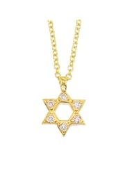 Timeless 14k Yellow gold with White diamonds petite Jewish Star of David pendant necklace