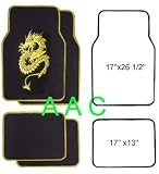 A Set of 4 Universal Fit Plush Carpet Floor Mats for Cars / Truck - Dragon Yellow