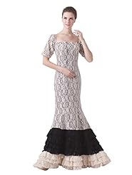 Mermaid Floor Length Natural   Waistline Square Neck Tiered Lace Prom Dress 