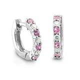 14k White Gold Natural Pink Sapphire Diamond Hoop Earrings (G, SI2, 0.60 cttw)-Certificate of Authenticity