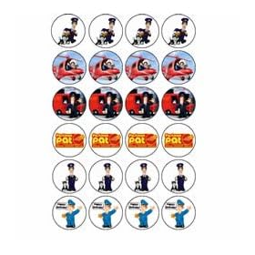 Postman Pat style 24 Edible Wafer Paper Fairy/Cup Cake Toppers on an A4 sheet - Birthday Cake and Party Idea