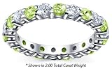 Women's Diamond Eternity Band Shared Prong Diamond and Peridot August Birthstone Round Cut - Includes Certificate of Authenticity / Appraisal - ( 2.00 Total Carat Weight | FG-VS Diamond Quality | 18k White Gold ) Finger Size -