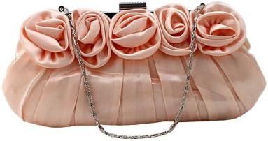 Womens Rose Satin Chain Handbag Evening Wedding Party Frame Clutch Miaudiere Bag-Champage