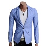 Doublju Mens Casual Vivid Color Onebutton Blazer Jacket (Asian M, US S/Light Blue)
