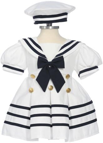 Fougerkids Baby Girls' White Formal Sailor Party Dress B161 Sz S