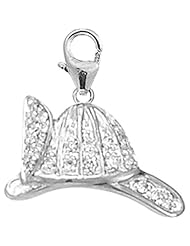 14K White Gold Diamond FiremanS Hat Charm