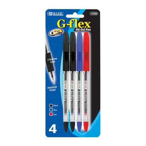 BAZIC G-Flex Asst. Color Oil-Gel Ink Pen w/ Cushion Grip (4/Pack)