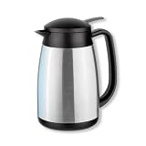 Isosteel Tableline VA-9338K Vakuum-Isolierkanne 1,0 L aus 18/8 Edelstahl geb&uuml;rstet mit Quickstop-Einhandausgie&szlig;system