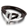 Justeel Leather Bangle Bracelet Wrist Chain Men Brown Alloy , (Width x Length: 0.35 x 8.98 inches)