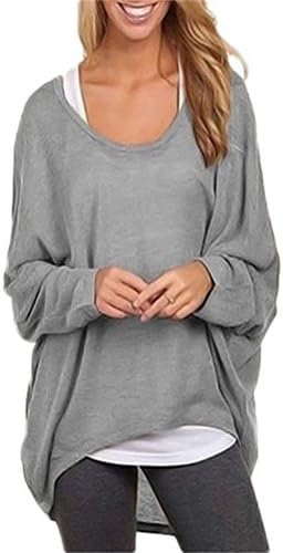 Feminent Women's Fashion Long Batwing Sleeve Loose Oversize Pullover Sweater Top Blouse (XXL, Grey)