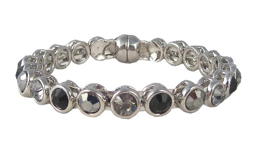 41oLeKMN9TL Bracelet   B208  Bangle Style   Swarovski (tm) Crystal Stones   Magnetic Closure ~ Black, Gray and Gunmetal